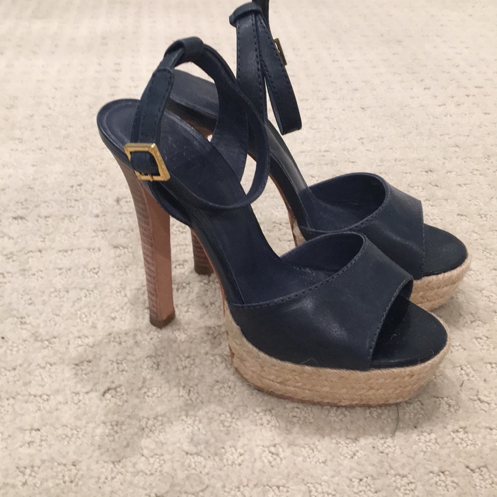 Tory Burch Navy Leather Platform Sandals